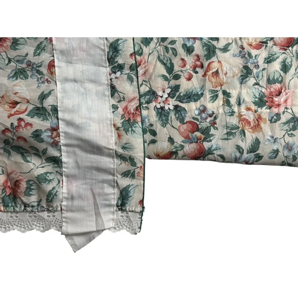 Vintage Floral Swag Valances Short Curtains Left & Right Lace Trim Cottage